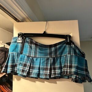 Elegant Moments Teal and Black Plaid Mini Skirt